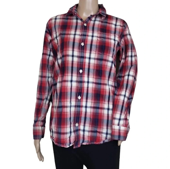 GAP Kids Plaid Oxford Red White Shirt - Picture 1 of 5